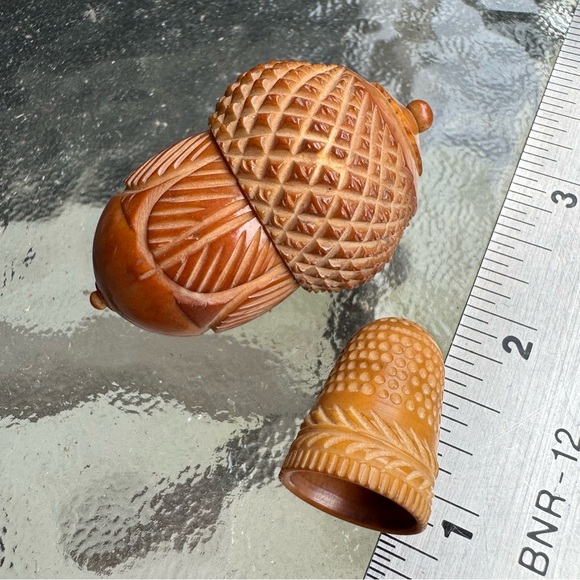 Antique Other - Rare Antique 1880 Sewing Thimble Holder Acorn Coquilla Nut Vegetable Ivory Tagua